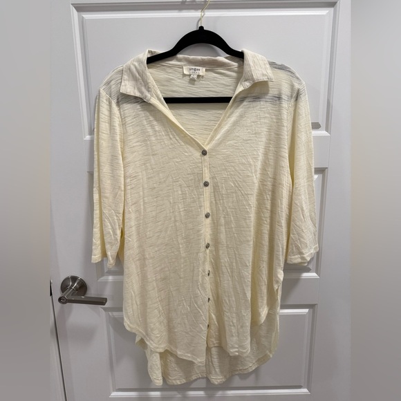 Umgee Cream 3/4 Sleeve Collared Blouse - Picture 1 of 3